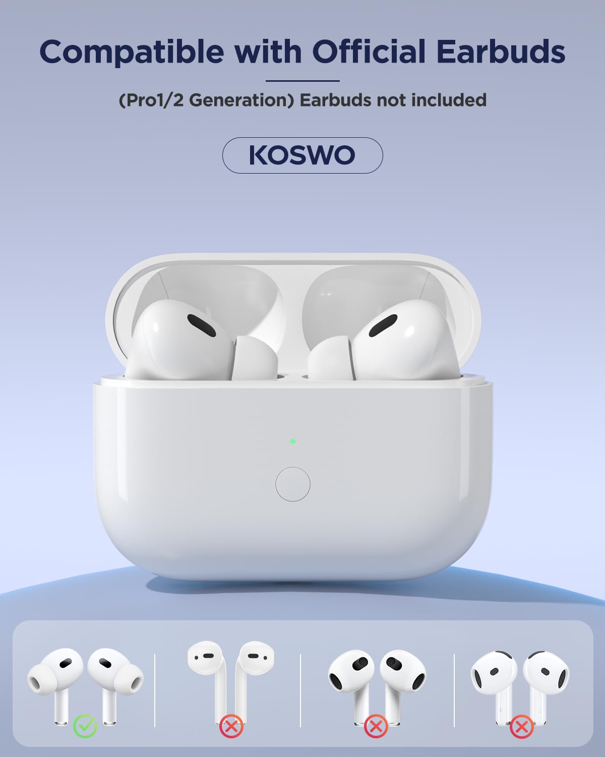 Wireless Charging Case Replacement for AirPods Pro 2nd/1st Generation, 600mAh Wireless Charger Case with Bluetooth Pairing Sync Button, 15-Min Fast