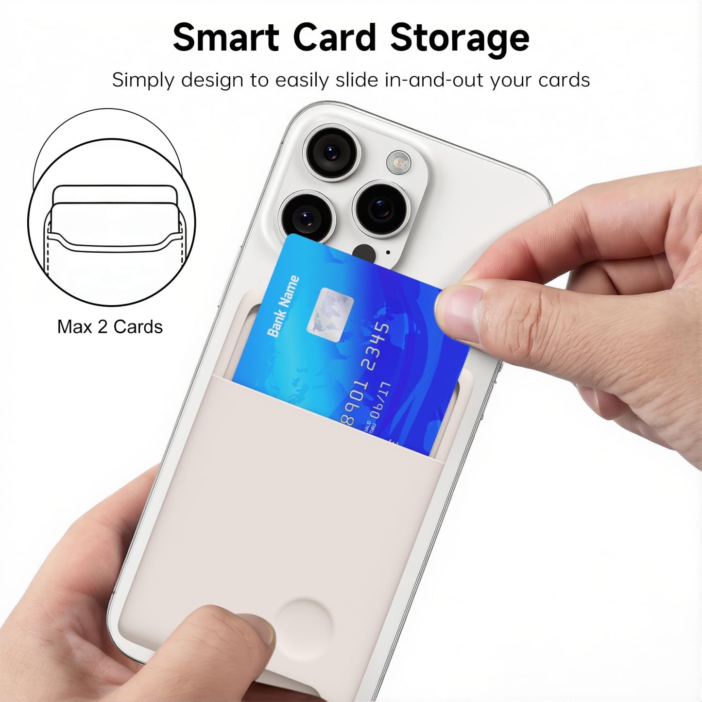 oakxco Magnetic Phone Wallet Stick On, Secure Phone Card Holder Compatible with Magsafe, Adhesive Pocket Sleeve ID Credit Card, Slim Thin Card Case