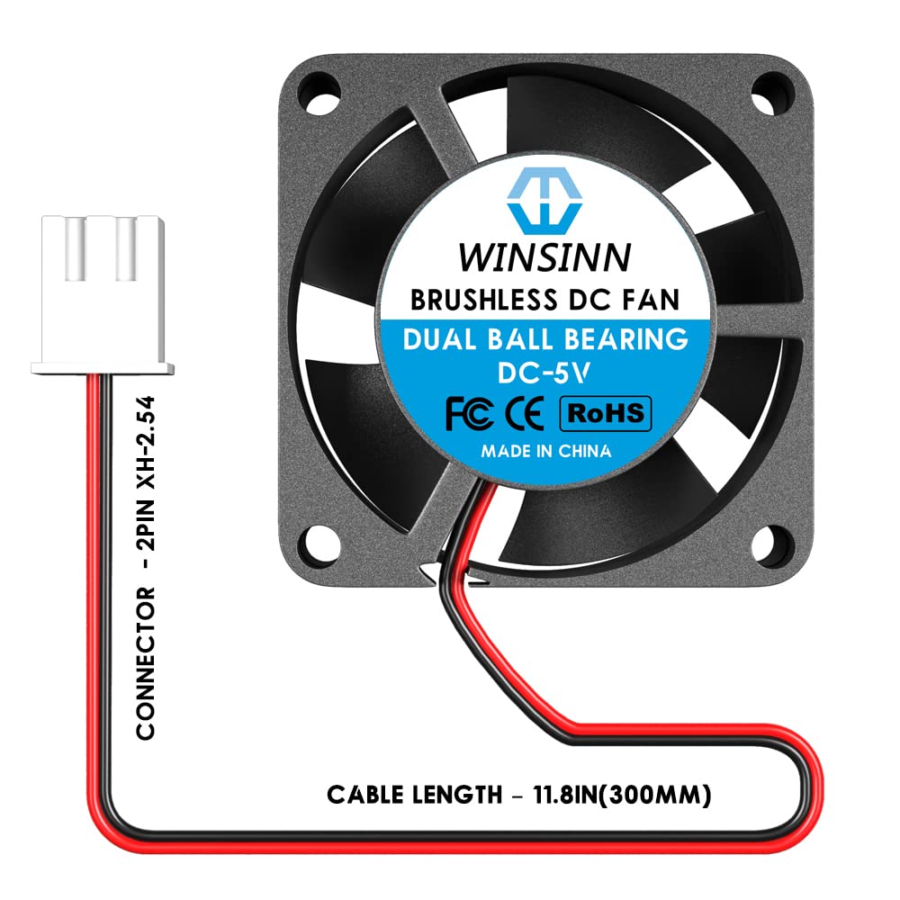 WINSINN DC 25mm Fan 5V 2510 Dual Ball Bearing Brushless Cooling 25mmx10mm 2PIN (Pack of 5Pcs)