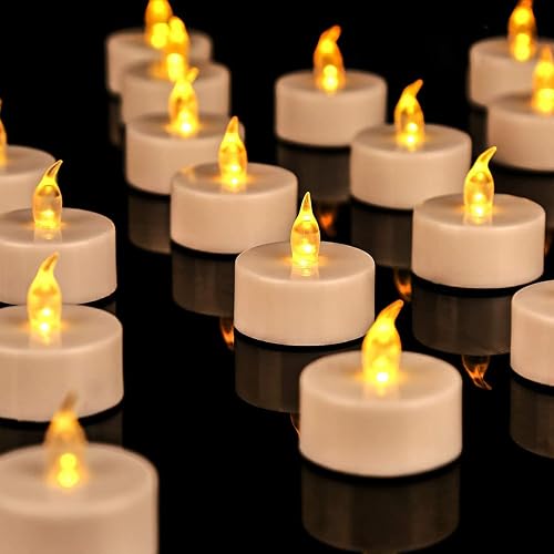 JUNPEI 50Pack Battery Tea Lights Candles- LED Tea Lights Realistic Bright Flickering Holiday Gift Operated Flameless LED Tea Light for Seasonal
