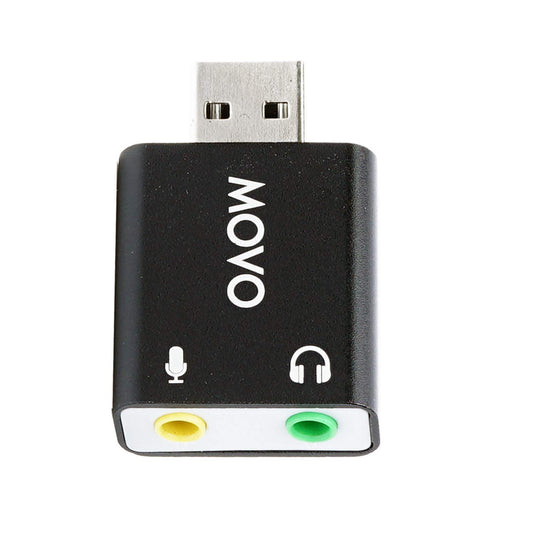 Movo USB-AC 3.5mm TRS Microphone to USB 2.0 Stereo Audio External Sound Card Adapter for PC and Mac. USB Sound Card Adapter for Computer or Laptop