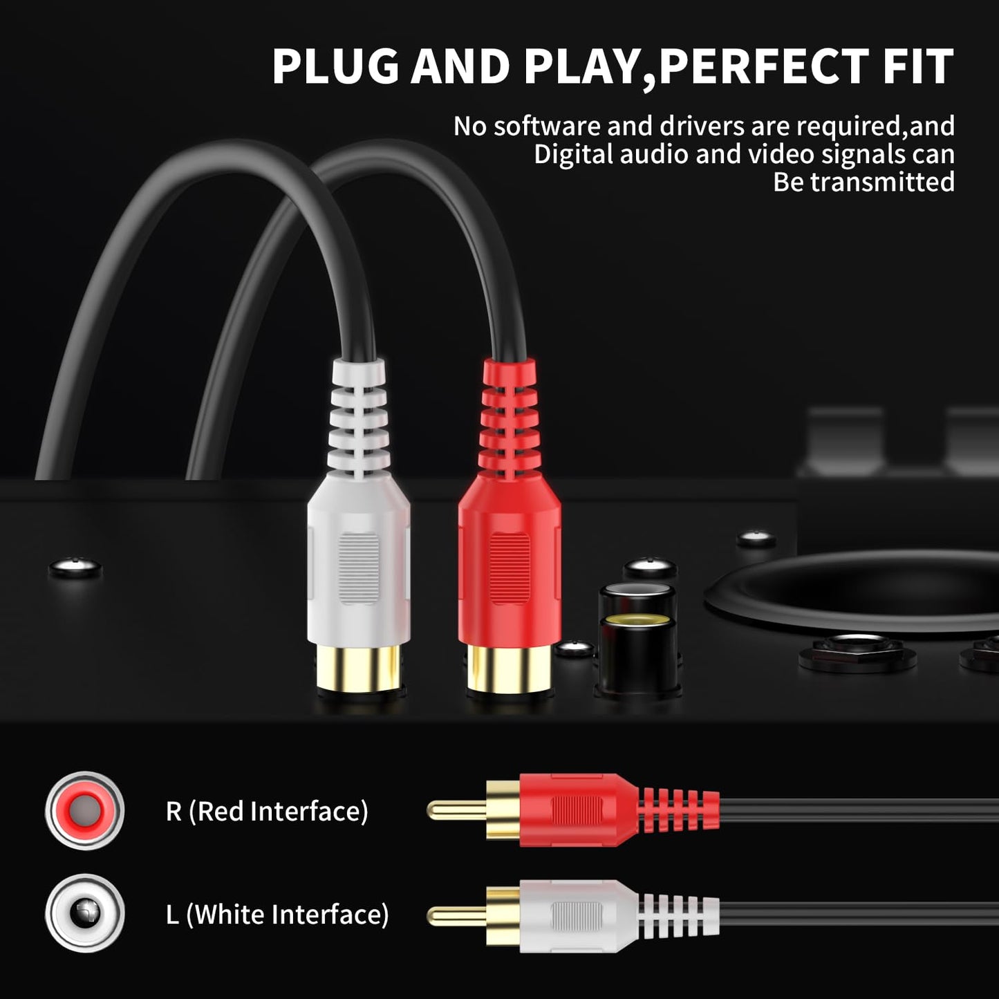 Abireiv RCA Cable 6ft,2RCA M/M Stereo Audio Cable [24K Gold Plated | Copper Core] 2RCA Male to 2RCA Male.For Home Theater, HDTV, Amplifiers, Hi-Fi