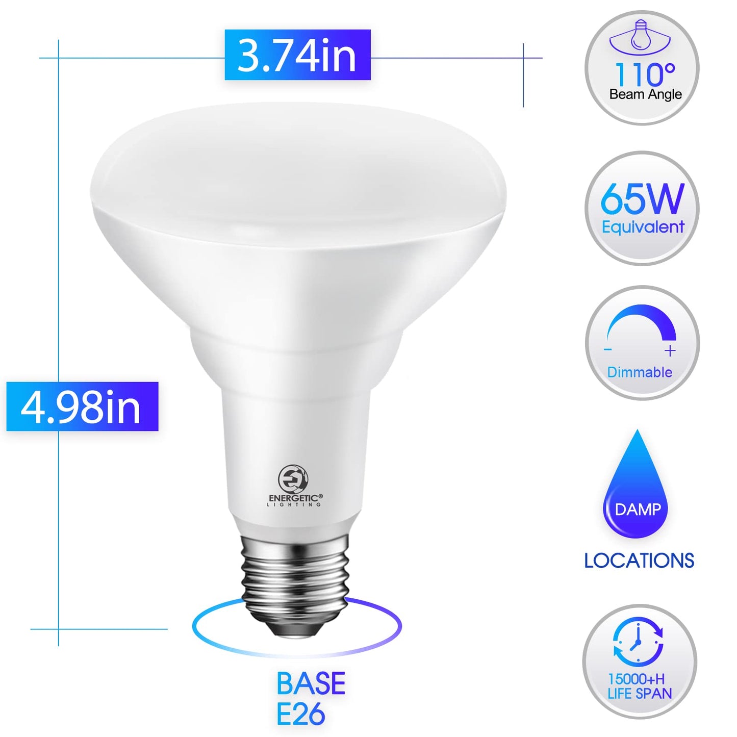 Energetic BR30 LED Bulb Indoor Flood Lights 8.5W, 65W Equivalent, 650LM, 5000K Daylight, E26 Base, 15000 Lifetime Hours, Dimmable Recessed Can Light