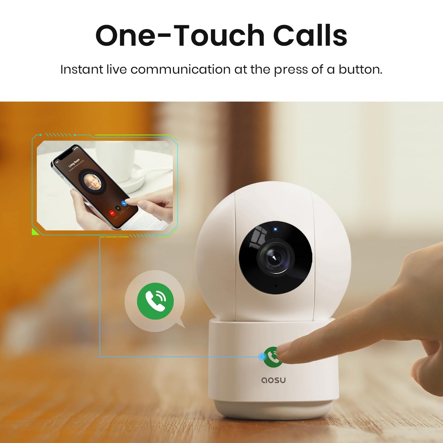 aosu 4MP Security Camera Indoor, 2.5K Baby Monitor Pet Camera 360° for Home Security, WiFi Camera with 5/2.4 GHz Wi-Fi, One-Touch Call, Smart Motion