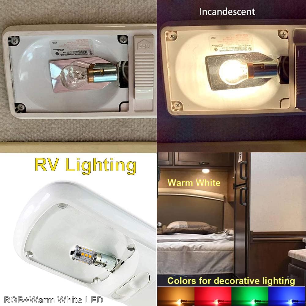 Makergroup RGB BA15S LED Bulbs 12V Color Changing, 1141 1156 S8 SC Bayonet Single Contact Base, Warm White+15 Multi-Colors and Dimmable, Weatherproof