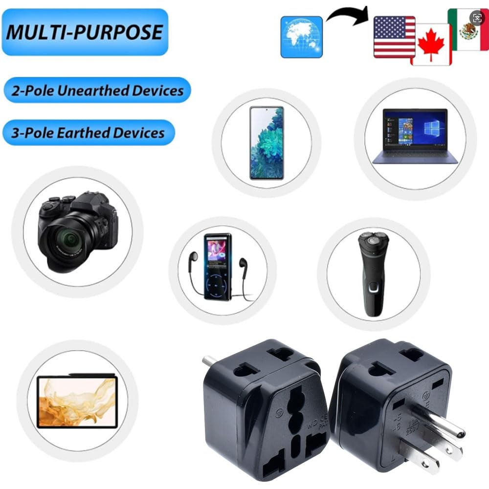 Travel Plug Adapter (Type B),Vsanstar 2 in one Universal Travel Adapter Socket for USA,Japan,Canada,Philippines - 3 Pack [Grounded & Universal]