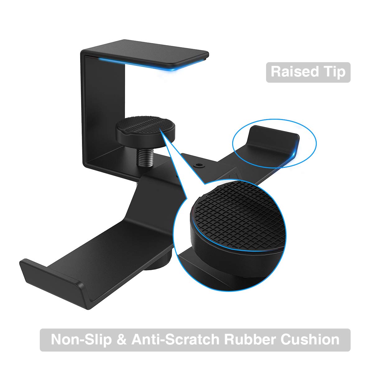 6amLifestyle Under Desk Dual Headphone Hanger, Metal Headset Stand Gaming Earphone Holder Universal Clamp on Desk Hanger Hook for All Headsets, Black