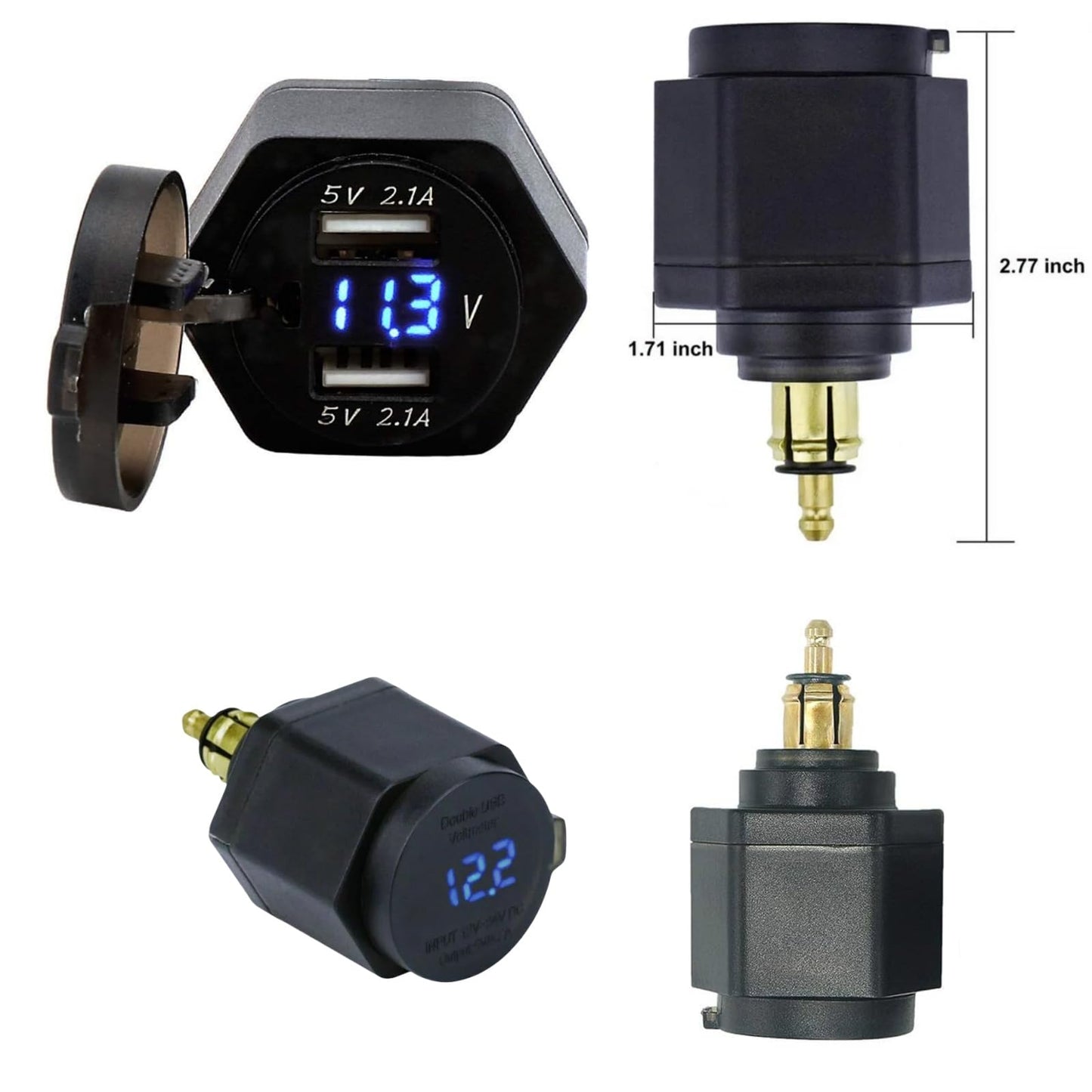 Dual Motorcycle USB Charger for BMW Motorcycle Charger DIN Socket to USB Adapter(Blue Led)