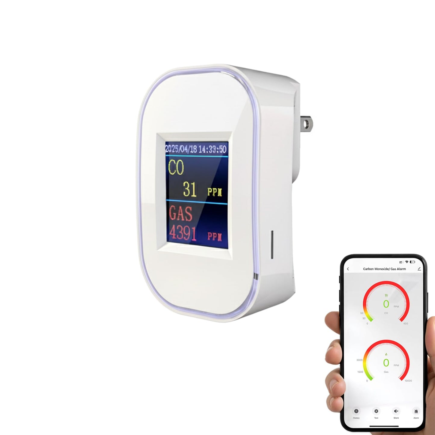 WiFi Carbon Monoxide & Natural Gas Detector Plug-in, 2-in-1 Gas and Carbon Monoxide Detector, Smart CO Detector Plug in & Combustible Gas Leak