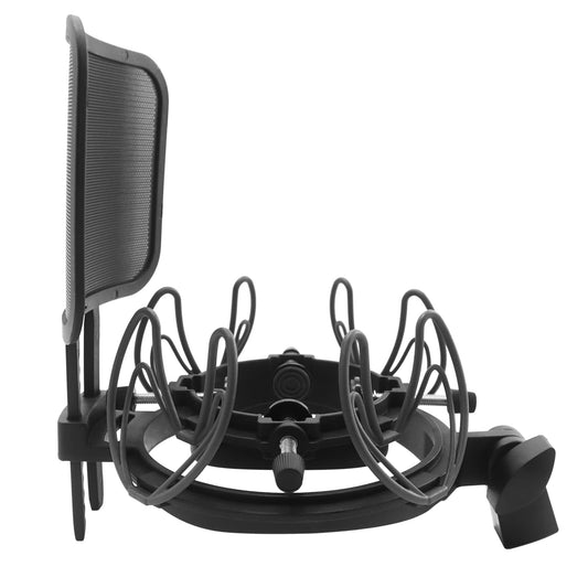 SUUNTOK Microphone Shock Mount with Pop Filter Universal Shock Stand for Microphones Size at 21-62mm Anti-Vibration Mic Holder Clip Compatible with