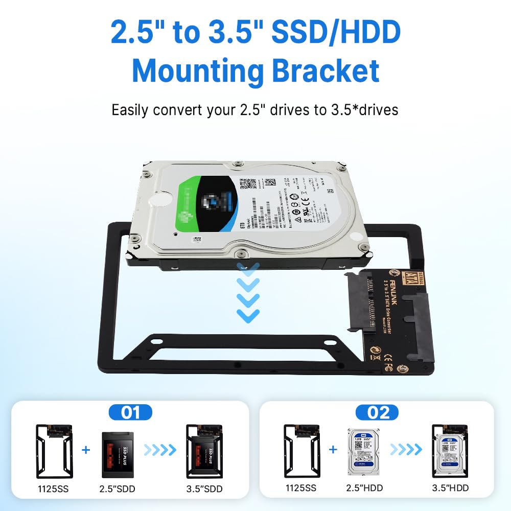 Fenlink 6GB 2.5in to 3.5in Internal SSD Hard Drive SATA Drive Converter