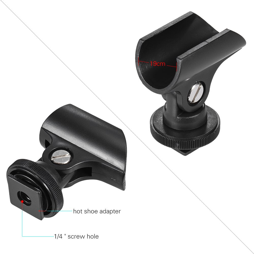 Andoer 19mm Microphone Mic Clip Holder with Hot Shoe & 1/4" Screw Hole for Mic Stand and DSLR Camera