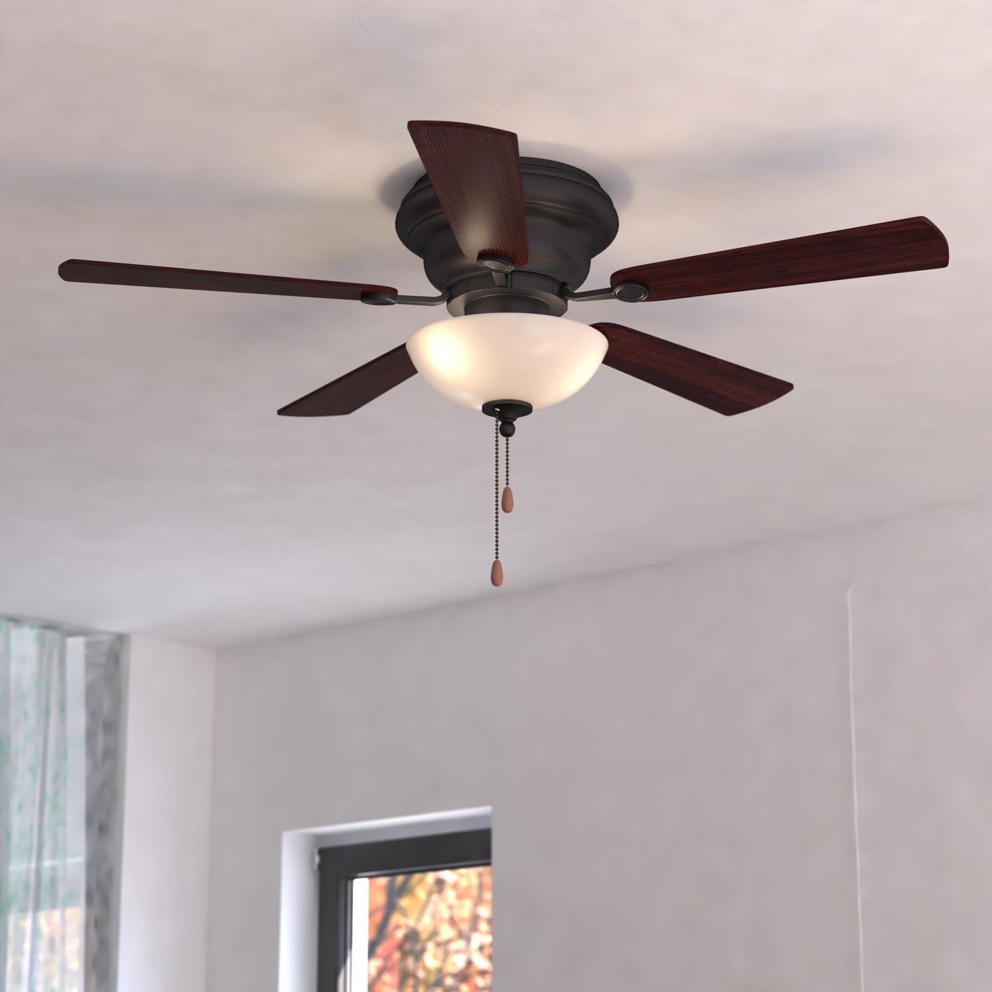 VAXCEL Expo 42 in. Noble Bronze Indoor Low Profile Flush Mount Traditional Ceiling Fan with Reversible Dark Bronze-Driftwood Blades, LED Light Kit