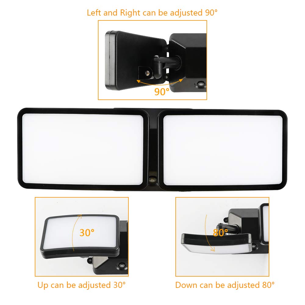 FAGUANGAO Dusk to Dawn LED Security Light,18W Plug in Flood Light Outdoor,5000k Daylight,1600lm, IP55 Waterproof,Adjustable 2 Heads Wall Light