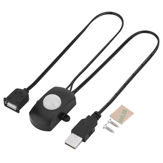 Tihebeyan Mini PIR Motion for DIY LED Lighting, PIR Infrared Motion Sensor Detector Automatic LED Strip USB Interface(Black)