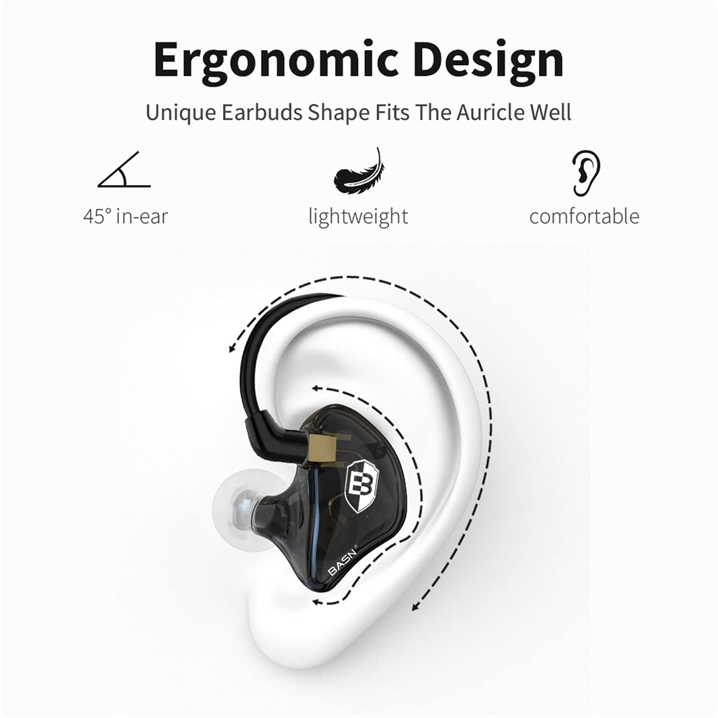 BASN Bsinger PRO in Ear Monitor Headphones for Musicians, Dynamic Driver Noise Isolating Earphones with 2 Detachable MMCX Cables (Black)