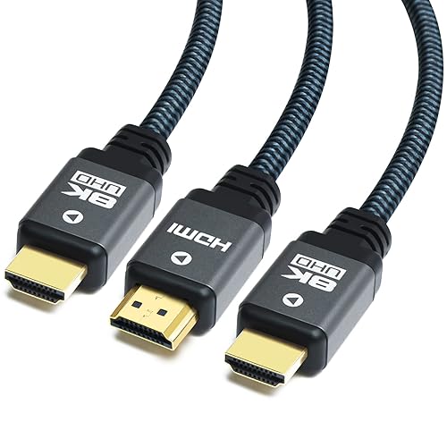 Yauhody 8K HDMI Cable 6.6ft (3 Pack), 48Gbps High Speed HDMI 2.1 Cable Durable Nylon Braided HDMI Cord 3 Pack, Supports 8K 60Hz 4K 120Hz 144Hz 3D