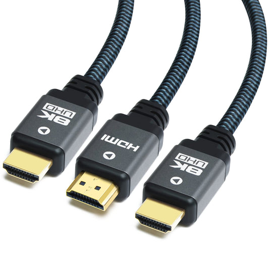 Yauhody 8K HDMI Cable 6.6ft (3 Pack), 48Gbps High Speed HDMI 2.1 Cable Durable Nylon Braided HDMI Cord 3 Pack, Supports 8K 60Hz 4K 120Hz 144Hz 3D