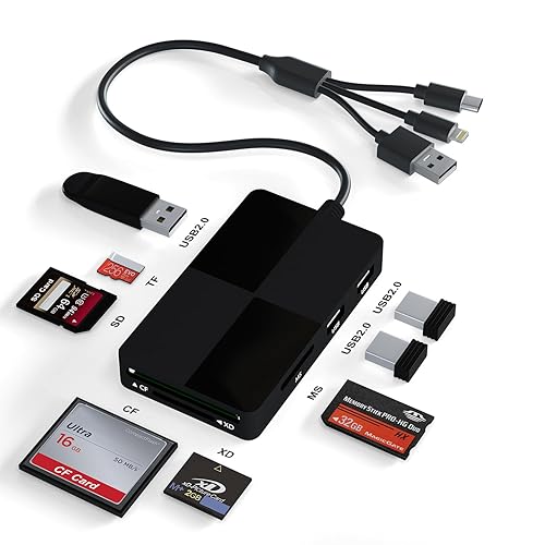 Memory Stick pro Duo Adapter Reader - 8 in 1 SD/TF/MS/CF/XD Card Reader with 3 USB 2.0 Ports for iPhone/Computer/USB-C Device, Built-in 3-in-1