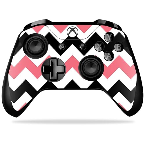 MightySkins Skin Compatible with Microsoft Xbox One X Controller - Black Pink Chevron | Protective, Durable, and Unique Vinyl wrap Cover | Easy