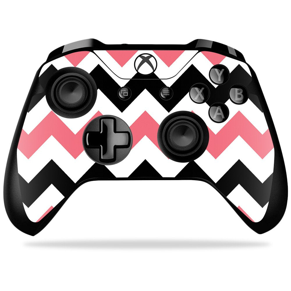 MightySkins Skin Compatible with Microsoft Xbox One X Controller - Black Pink Chevron | Protective, Durable, and Unique Vinyl wrap Cover | Easy