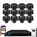 GW Security 16 Channel 12MP NVR UltraHD 4K Smart AI Human/Cars Detection PoE Security Camera System with 12 x 8MP Waterproof Microphone 135° Wide