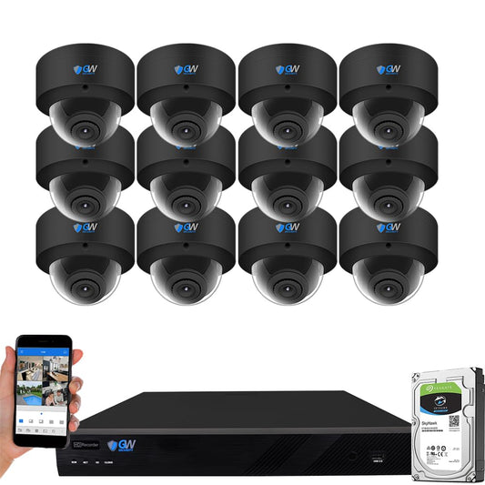GW Security 16 Channel 12MP NVR UltraHD 4K Smart AI Human/Cars Detection PoE Security Camera System with 12 x 8MP Waterproof Microphone 135° Wide