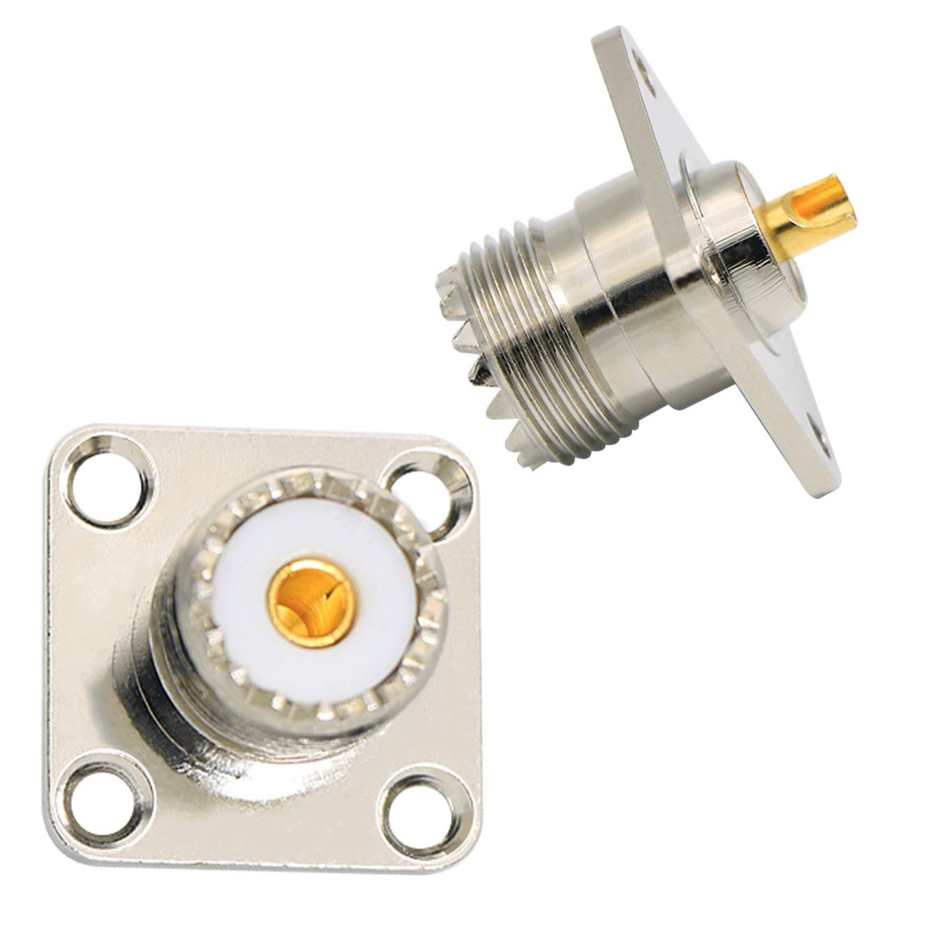 Zovfam 5-Pack SO239 Connector UHF Female Panel Chassis Mount, Pure Brass 4-Hole Flange Solder Cup, Heat-Resistant & Low Loss RF Coaxial Adapter