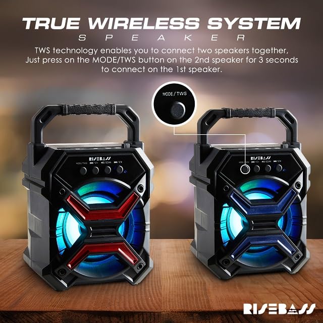 RISEBASS Portable Wireless Bluetooth Speaker for iPhone, Android, iPod and More - Rechargeable Bluetooth Speaker for Kids & Adults - Mini Speaker