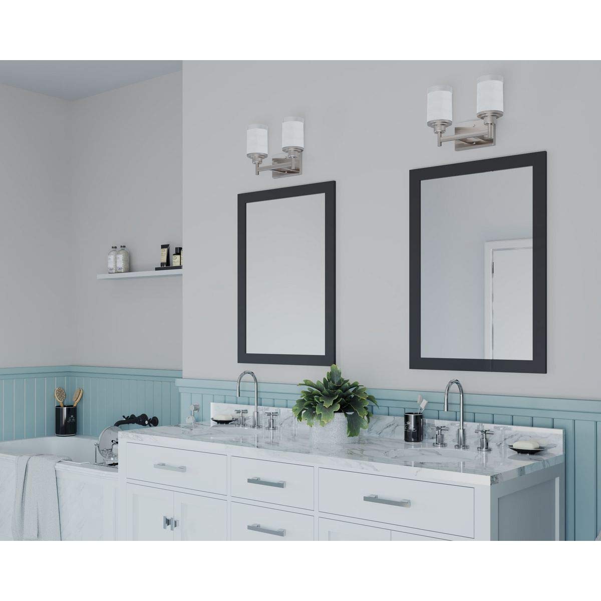 Progress Lighting Alexa Collection 2-Light Etched Linen with Clear Edge Glass Modern Bath Vanity Light Brushed Nickel