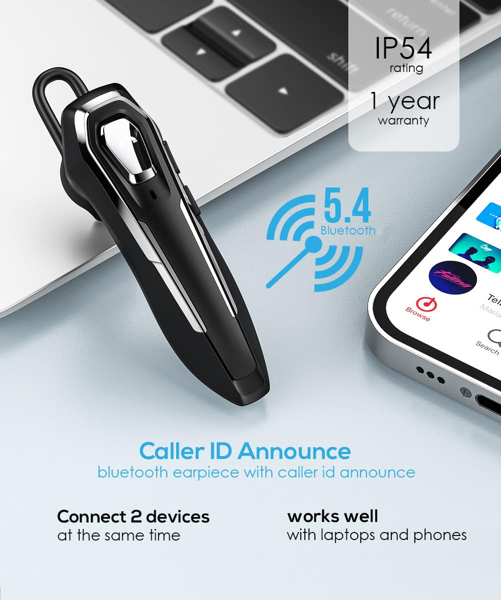 BEVCEFCC Wireless Headsets V5.4 with Noise Canceling Mic Single Earphones Bluetooth Headset 36Hrs Talking Time Wireless Bluetooth Headphones