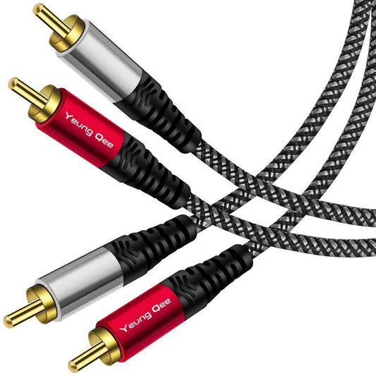 Yeung Qee RCA Cable 50 ft, 2RCA Male to 2RCA Male Audio Stereo Subwoofer Cable Nylon-Braided Auxiliary Audio Cord for Home Theater, HDTV, Amplifiers