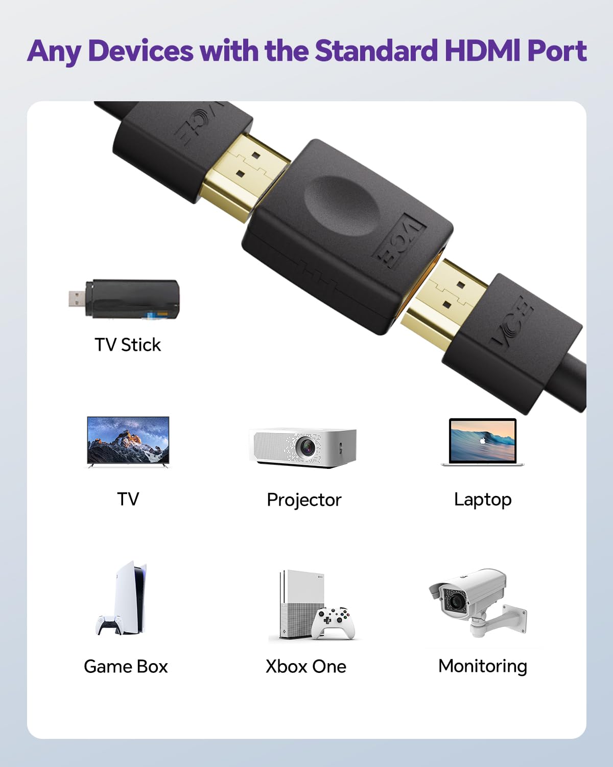 VCE HDMI Coupler Female to Female HDMI Adapter Gold Plated High Speed Double Female Connector Support 3D 4K 1080P Extender