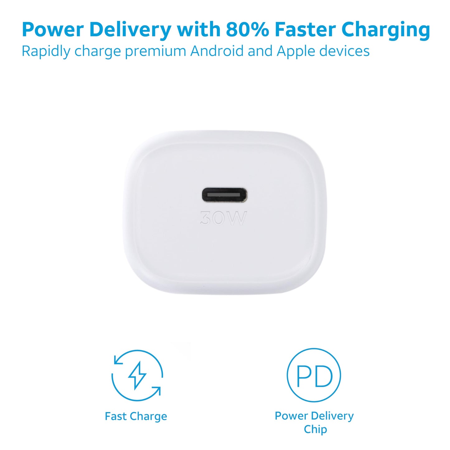 AT&T USB-C Wall Charger 30W Fast Charging Power Adapter - Foldable Prongs, Compact Travel Charger - Compatible with iPhone 15, iPad, Samsung Galaxy