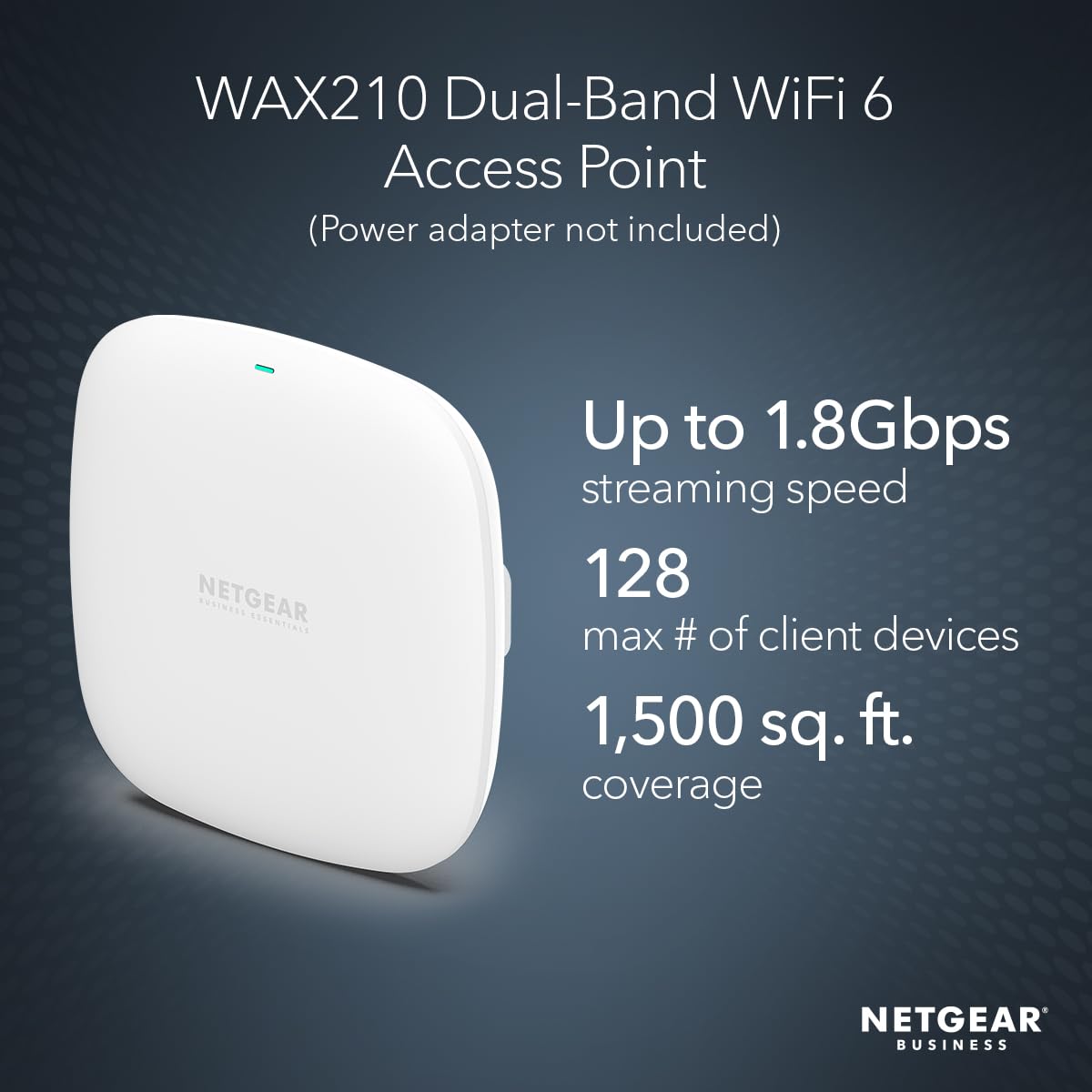 NETGEAR Wireless Access Point (WAX210) - WiFi 6 Dual-Band AX1800 Speed | 1 x 1G Ethernet PoE Port | Up to 128 Devices | 802.11ax | WPA3 | Small Size