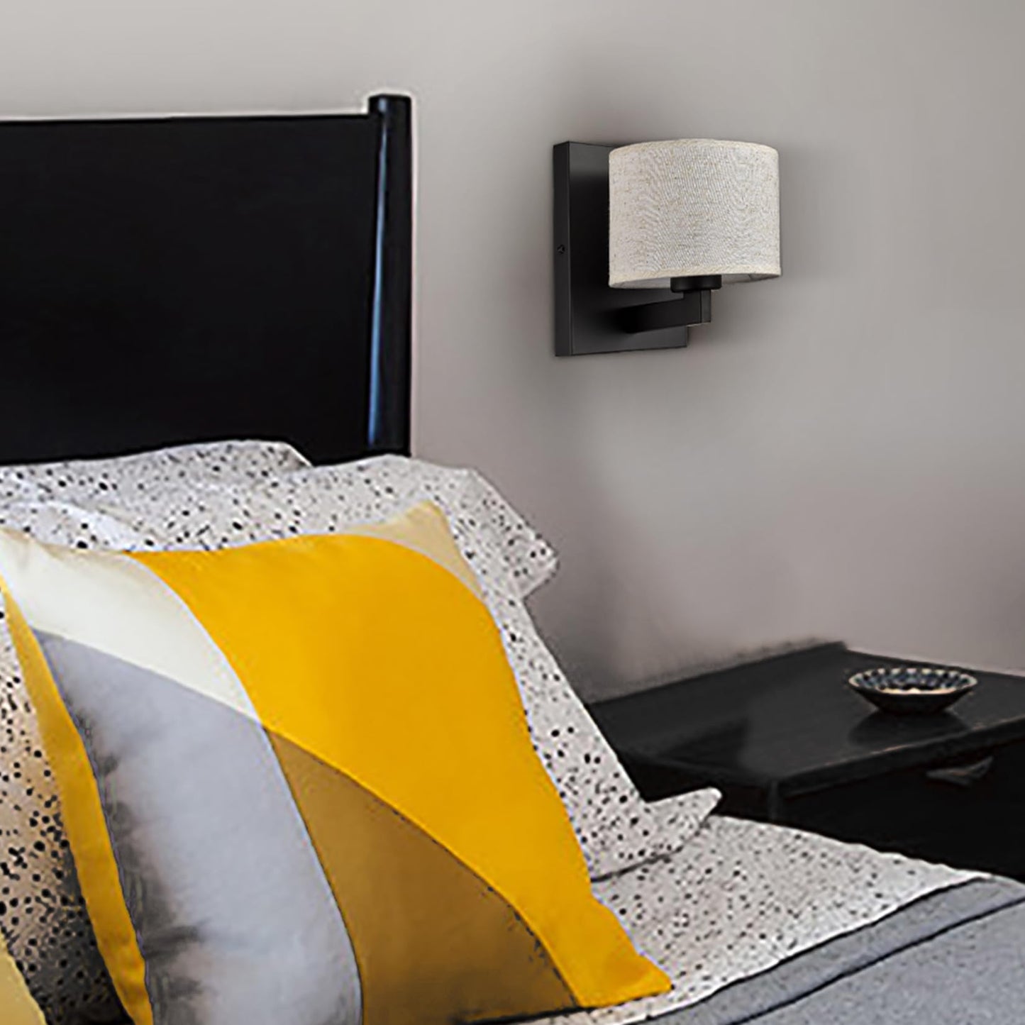SAMTEEN Farmhouse Black Wall Sconces Set of Two Modern Fabric Shade Sconces Wall Lighting Black Wall Lamp with Drum Shade for Bedroom Bedside Living