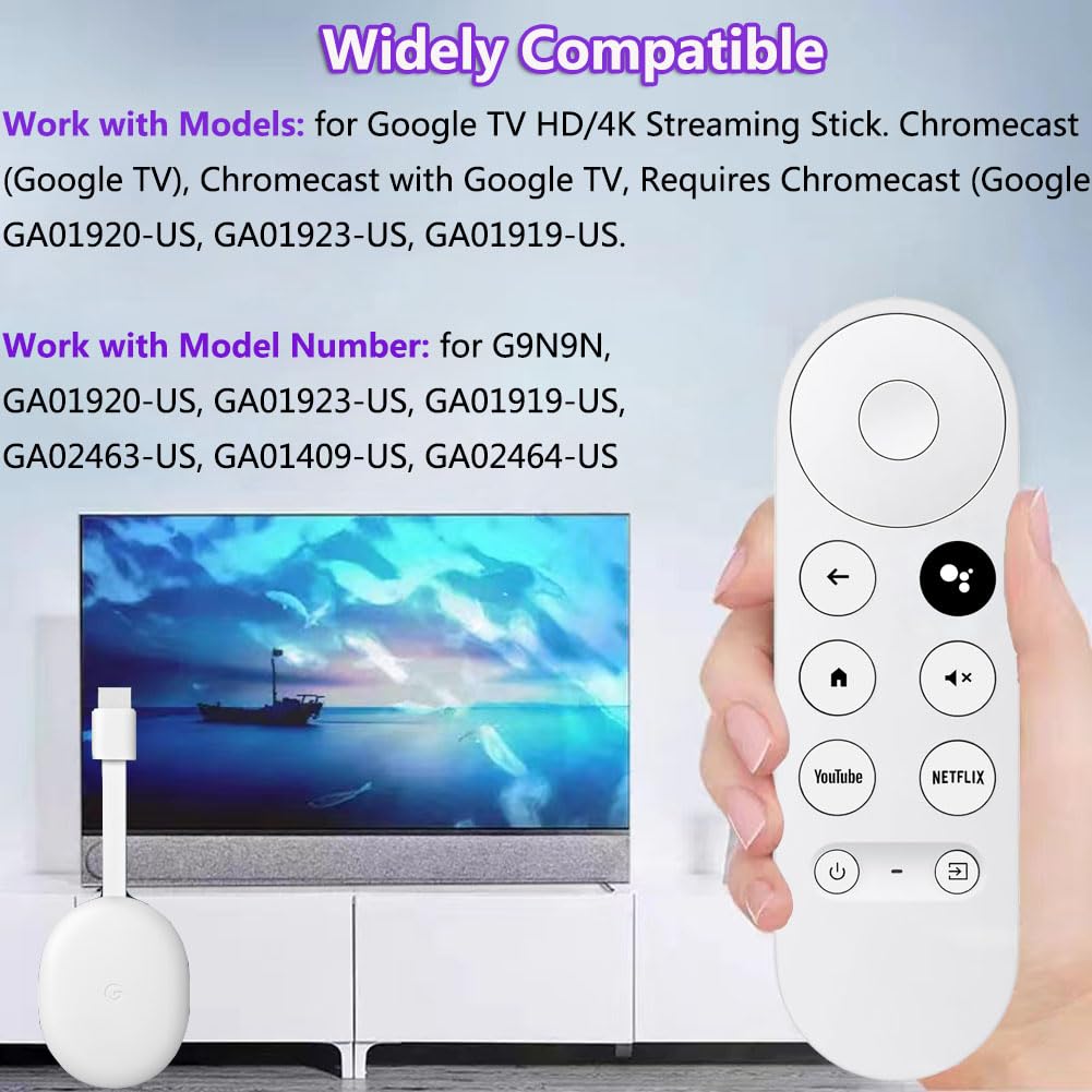 Replacement Voice Remote for Google Chromecast TV, Remote Control for G9N9N, GA01409-US, GA01920-US, GA01919-US, GA01923-US, GA02463