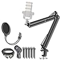 StreamEye Boom Arm Mic Stand with Desktop Mount, Detachable Clip, Professional Grade XLR Cable, Microphone Pop Filter and Cable Ties