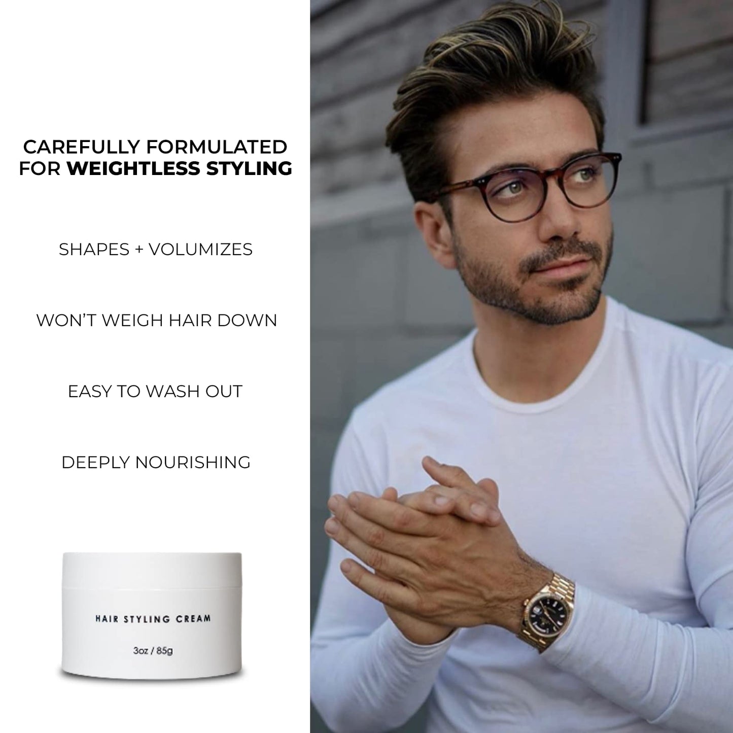 Forte Series Hair Styling Cream, 3 oz, Medium Hold, Light Cream, Volumizing & Thickening Cream for Men, Water Soluble Hair Texturizer for Easy Washout