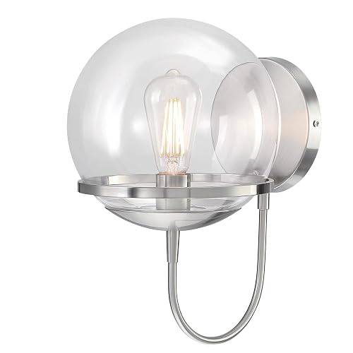 Westinghouse 6119200 Marla Contemporary One-Light Indoor Wall Light Fixture, Brushed Nickel Finish, Clear Glass