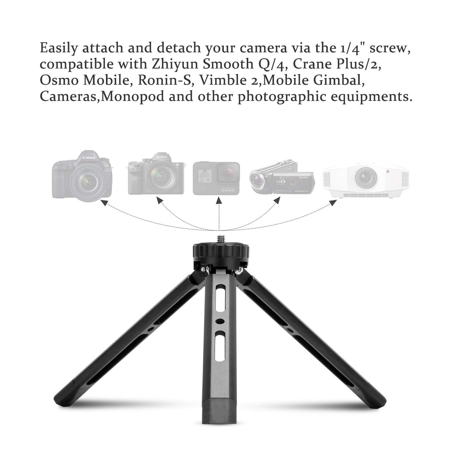 EaxanPic Aluminum Mini Tripod,Desktop Tabletop Stand Tripod for Zhiyun Smooth Q/4, Crane Plus/2, Osmo Mobile, Ronin-S, Vimble 2,Gimbal Handle Grip