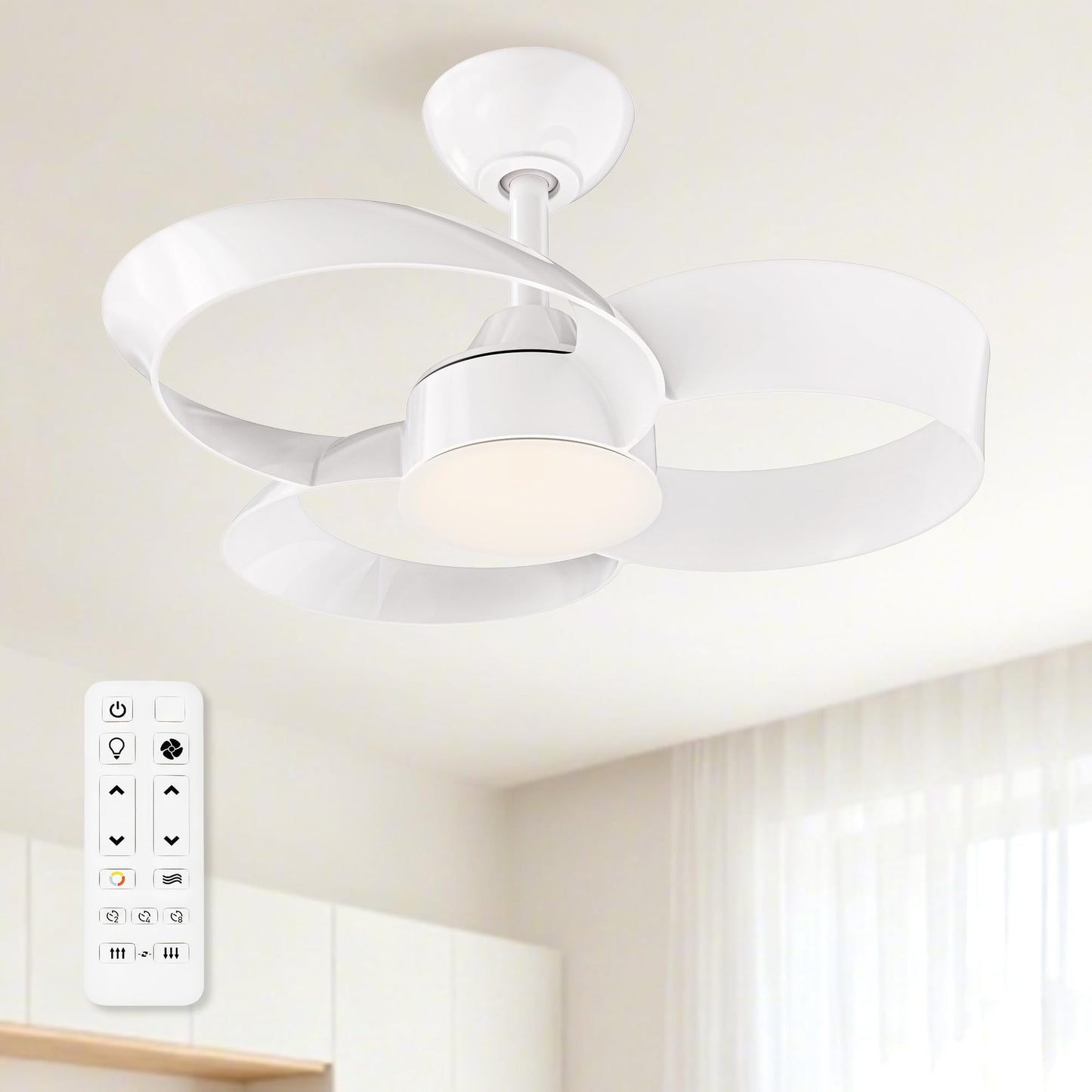 FANX 22 Inch Ceiling Fan with Light and Remote, Quiet DC Motor, Dimmable LED, Reversible 3-Speed Control, Easy Installation Downrod Fan for Small
