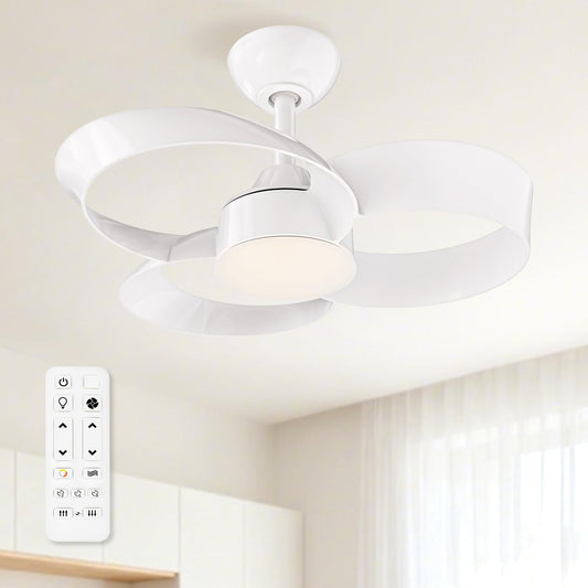 FANX 22 Inch Ceiling Fan with Light and Remote, Quiet DC Motor, Dimmable LED, Reversible 3-Speed Control, Easy Installation Downrod Fan for Small
