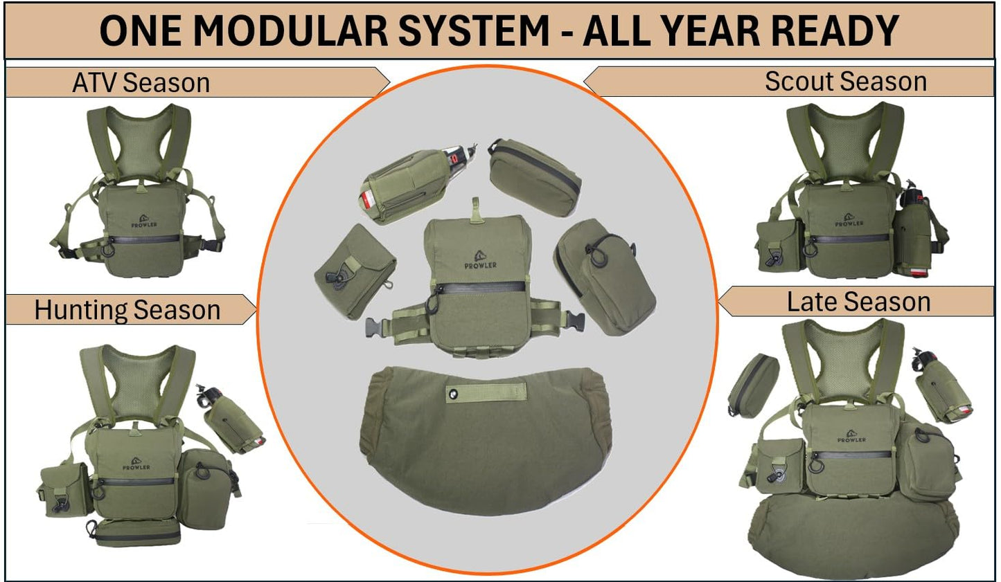 Prowler Gear - THE GUIDE BUNDLE: All Season Binocular Chest Pack Harness With 5 Piece Modular Accessory Kit: One Solution - Early Scouting To Late