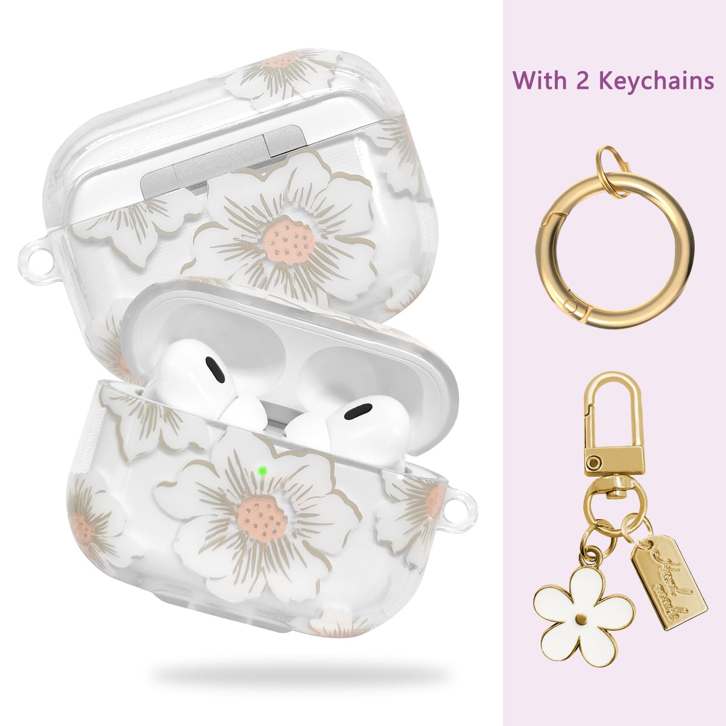 AIIEKZ Compatible with AirPods Pro 2 Case Cover 2022, Soft TPU with Cute Flower Pattern for AirPods Pro 2nd/1st Generation Case with Flower Keychain