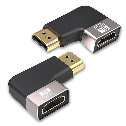 Cyberguys! 90 Degree & 270 Degree Right Angle HDMI Adapter 2 Pack, HDMI Coupler for Tight Space, 8K@60Hz 4K@120Hz HDMI 2.1 Extension Connector, Gold
