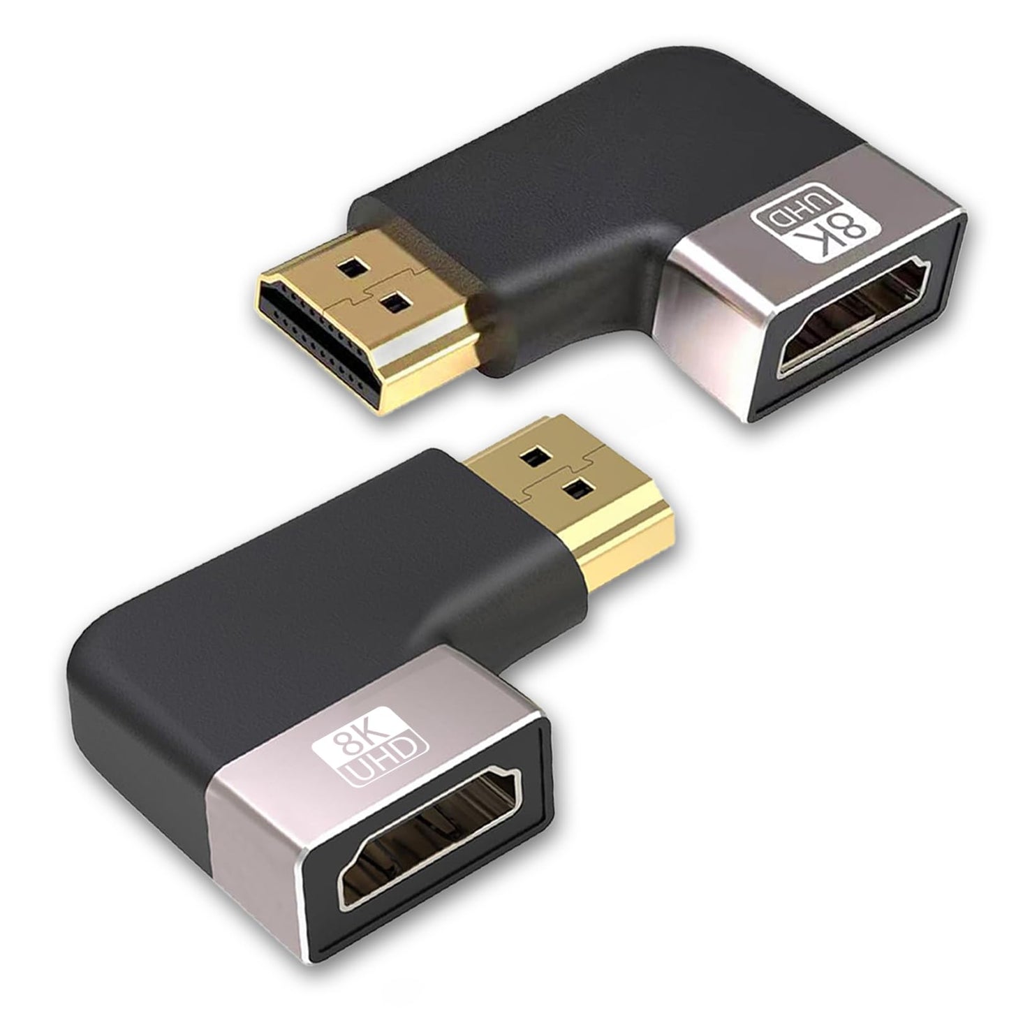 Cyberguys! 90 Degree & 270 Degree Right Angle HDMI Adapter 2 Pack, HDMI Coupler for Tight Space, 8K@60Hz 4K@120Hz HDMI 2.1 Extension Connector, Gold