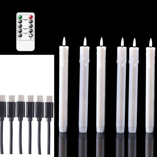 Datomarry Pack of 6 Decorative Rechargeable White Taper Candles with USB Charge Warm White Light 10 Inch,Remote Flameless Christmas LED Window