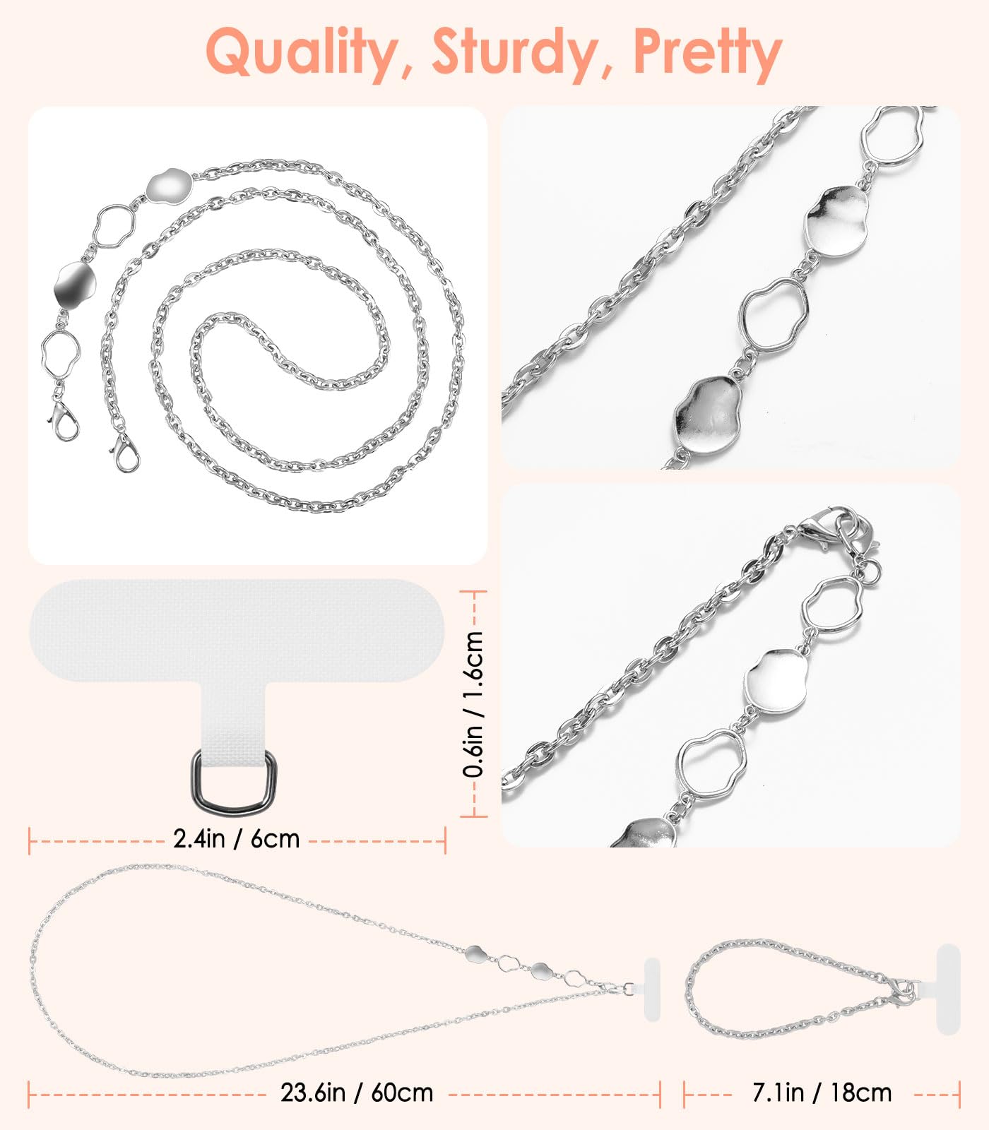MoKo Phone Chain Crossbody, Metal Cell Phone Lanyard, Universal Phone Lanyard Strap for iPhone, Samsung, Most Smartphones, Phone Crossbody Strap × 1