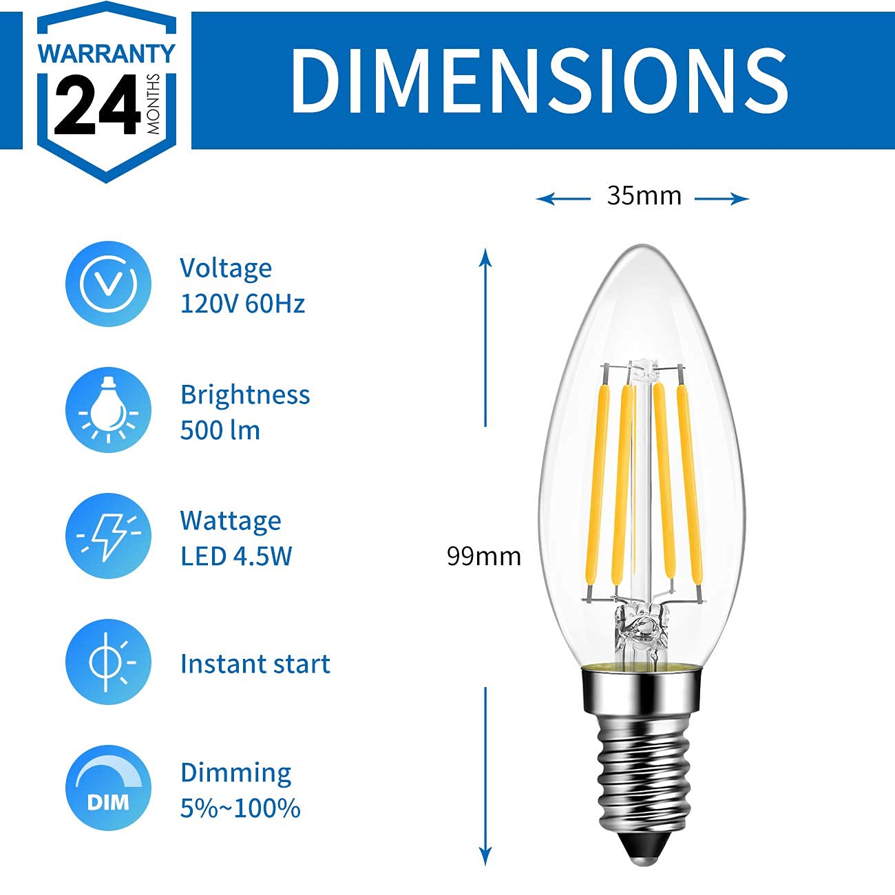 ANWIO B11 LED Filament Bulb E12 Candelabra Base 60W Equivalent, Dimmable 2700K Warm White Chandelier Decorative Candle Light Bulb (6-Pack)
